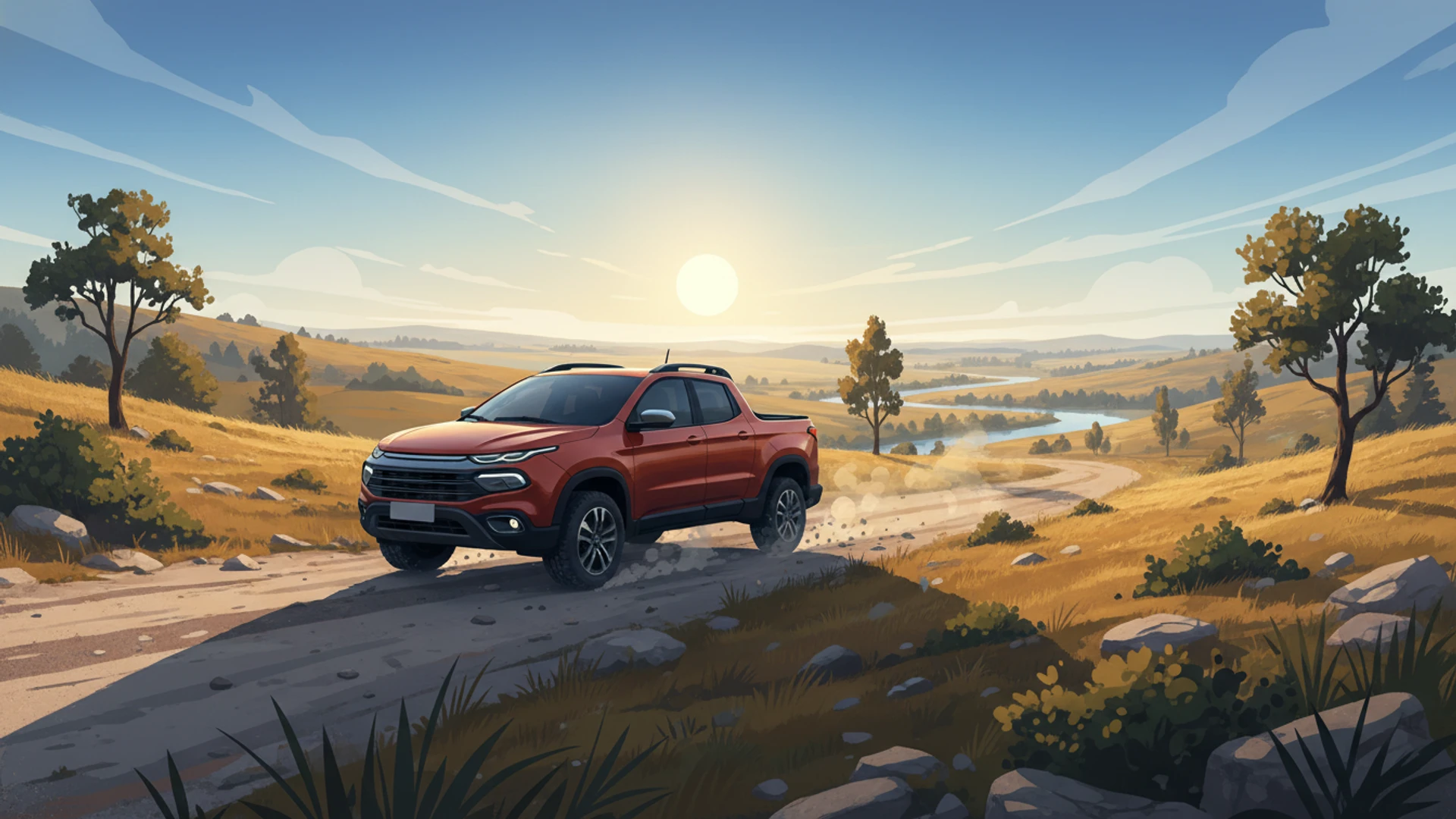 FIAT Toro en acción, demostrando manejo y desempeño en caminos de tierra y rutas rurales.