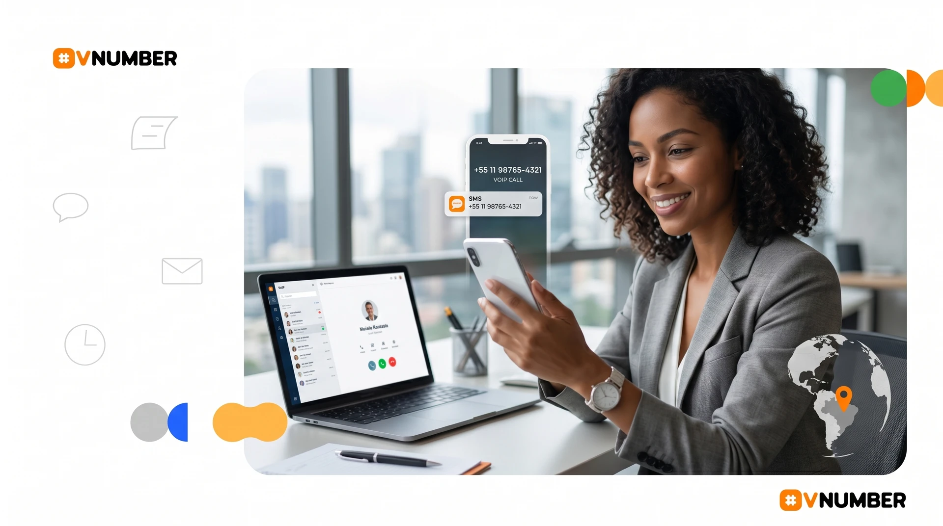 Número virtual brasileño para recibir llamadas y SMS con prefijo +55 desde cualquier país usando VoIP sin necesidad de chip físico.