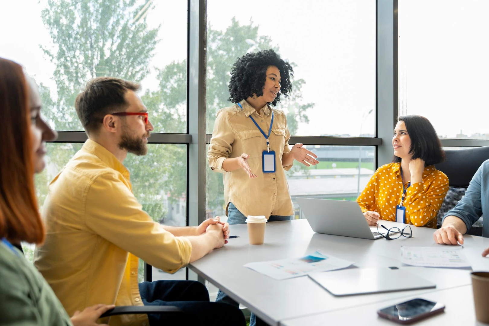 Confident African American female boss sharing ideas for business development Teamwork Business