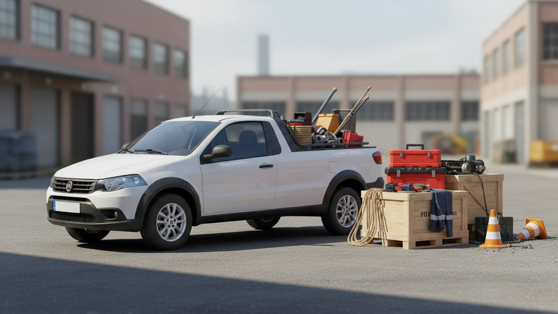 FIAT Strada en una obra, destacando su robustez y funcionalidad para PyMEs y trabajos exigentes.