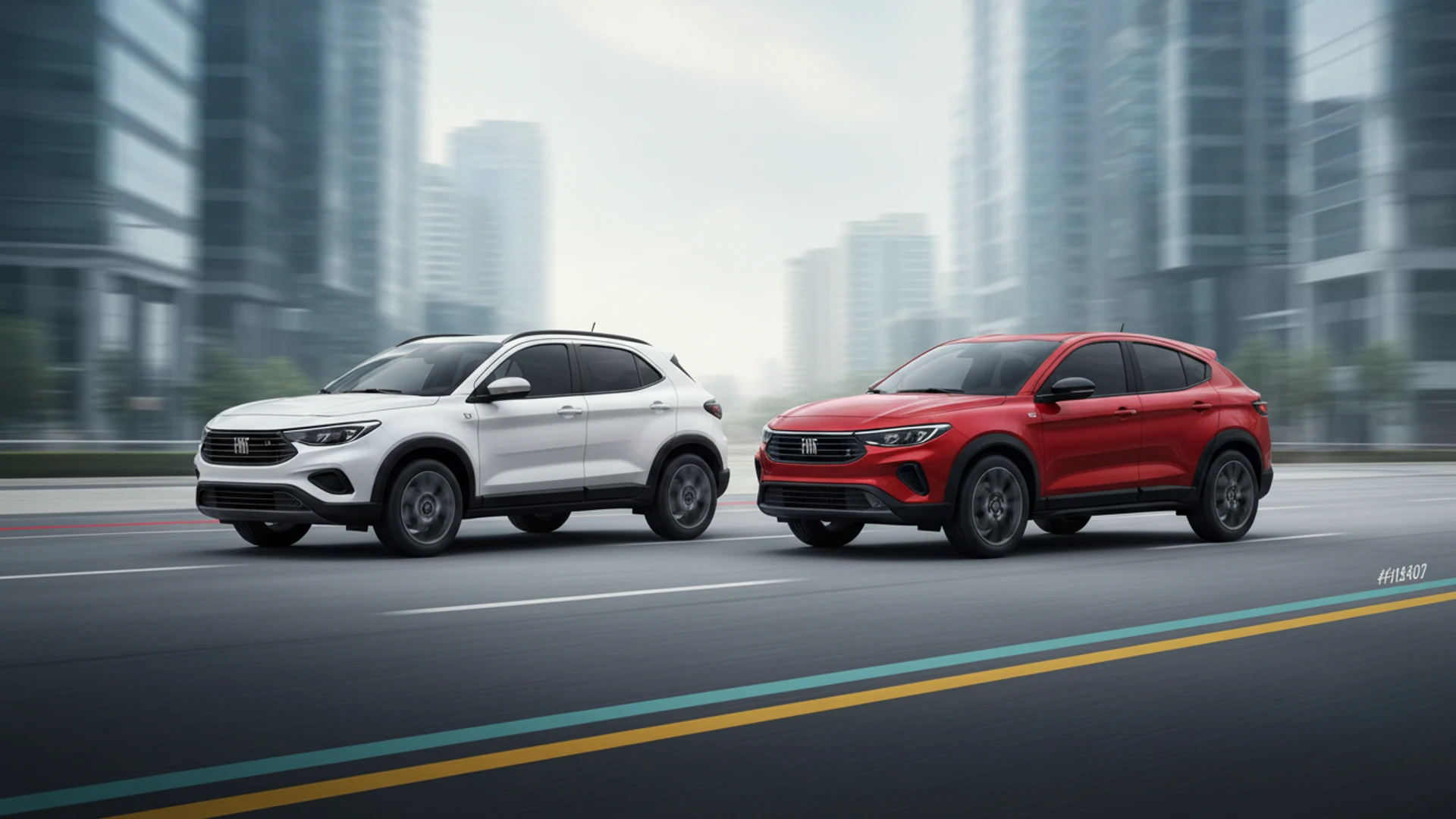 FIAT Fastback y Pulse en comparación, destacando características de SUVs en un fondo urbano.