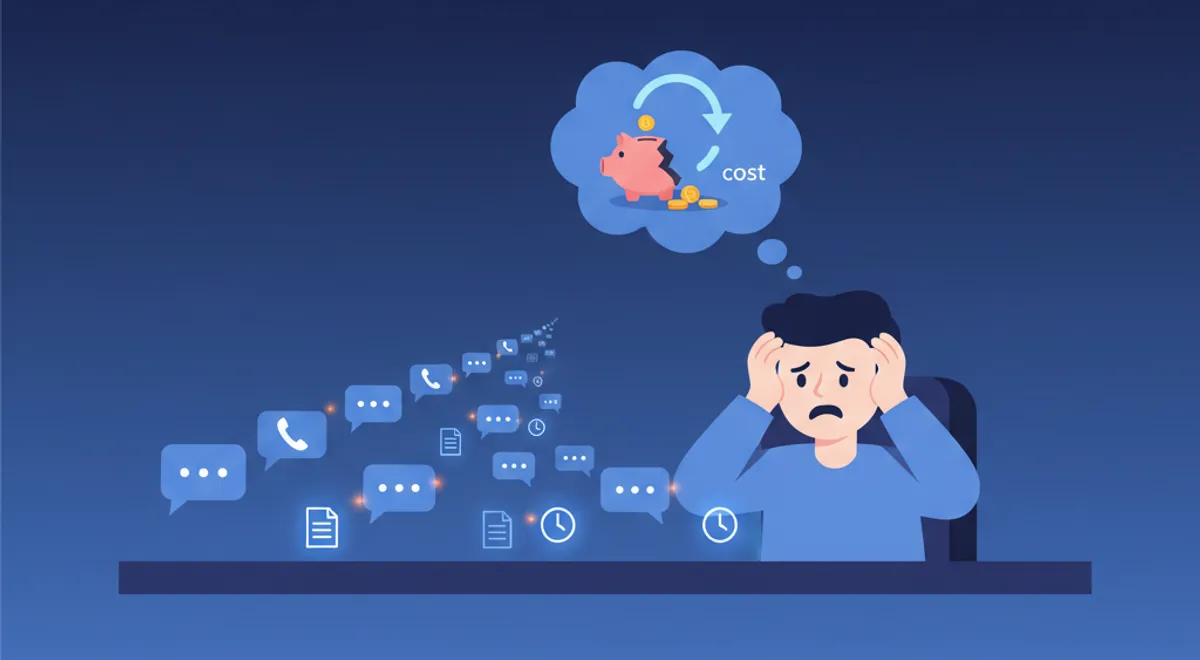 Consultores explicando costos operativos en un contact center, mientras analizan preguntas repetitivas de clientes.