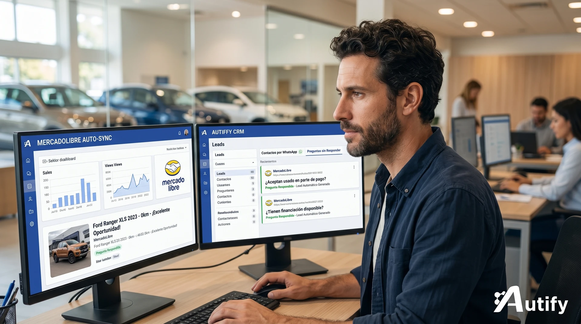 CRM integrado con MercadoLibre para concesionarias: automatización de leads y gestión eficiente de preguntas.