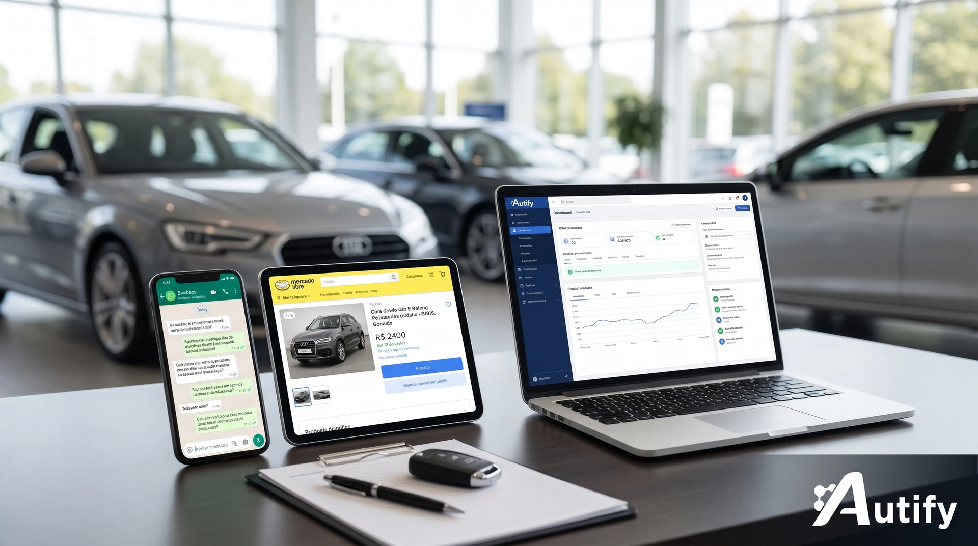 Integración de WhatsApp y MercadoLibre en concesionarias, optimizando atención al cliente y ventas.