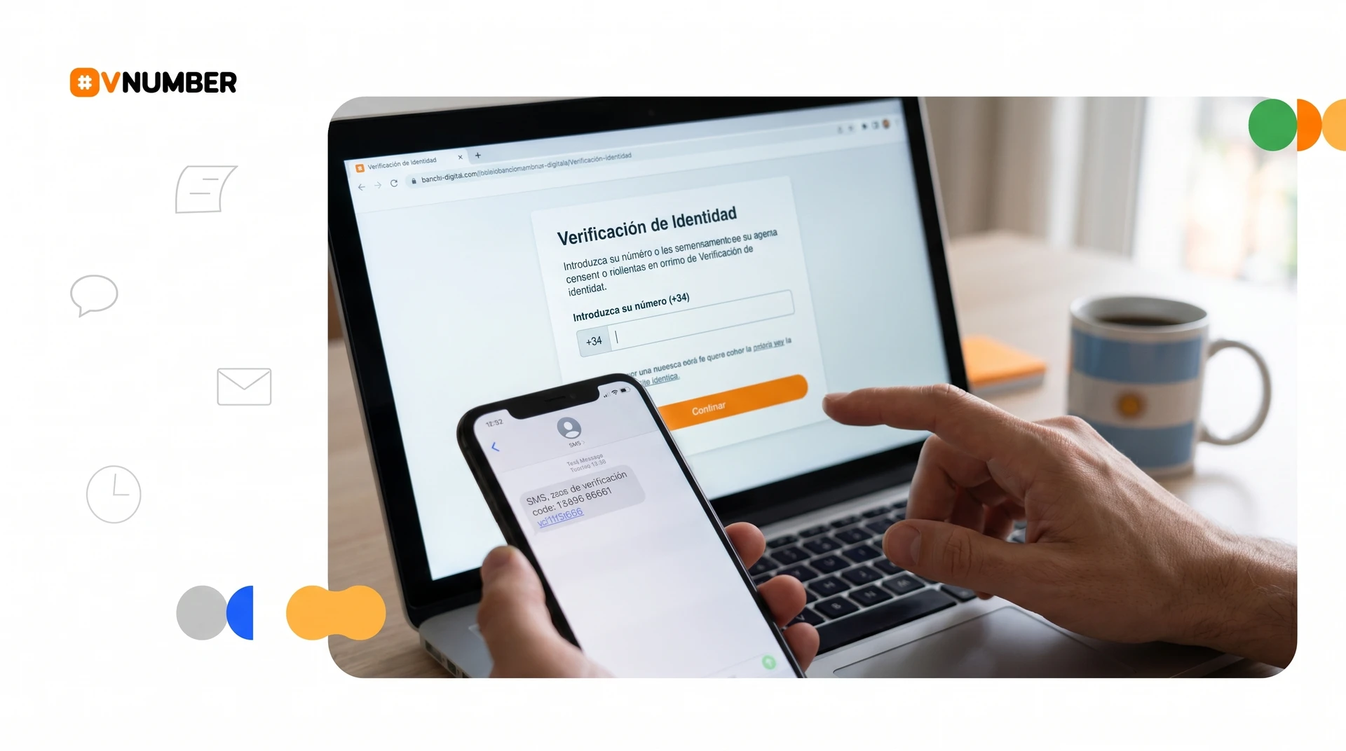 Número virtual español utilizado por un freelance argentino para verificar su cuenta en un banco digital con código SMS.