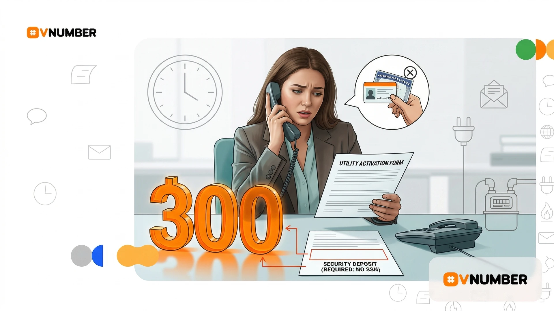 Utility representative discussing deposit requirements for activating electricity or gas service without a Social Security Number.