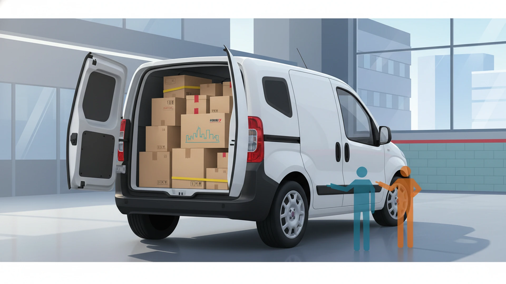 FIAT Fiorino transportando paquetes, destacando su capacidad de carga y espacio de almacenamiento eficiente.