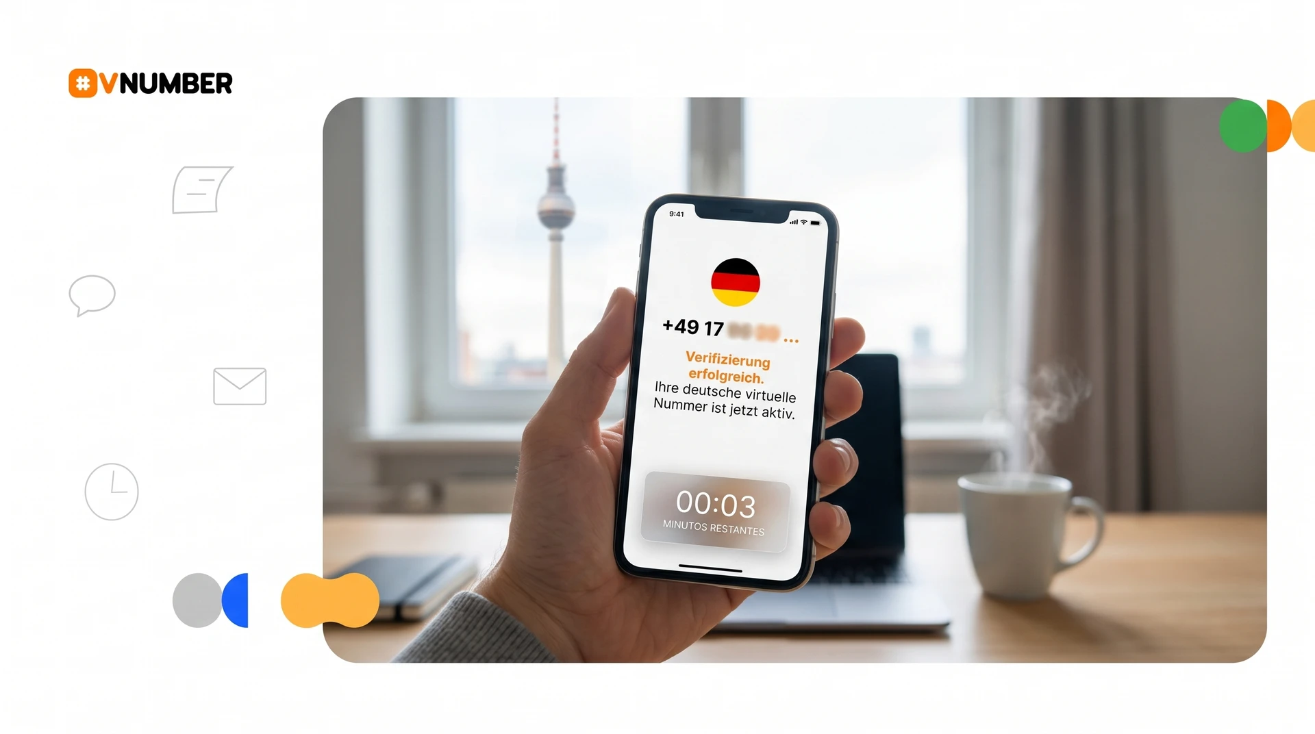 Cubierta del artículo "Cómo conseguir un número virtual en Alemania en minutos" con gráficos y texto informativo.