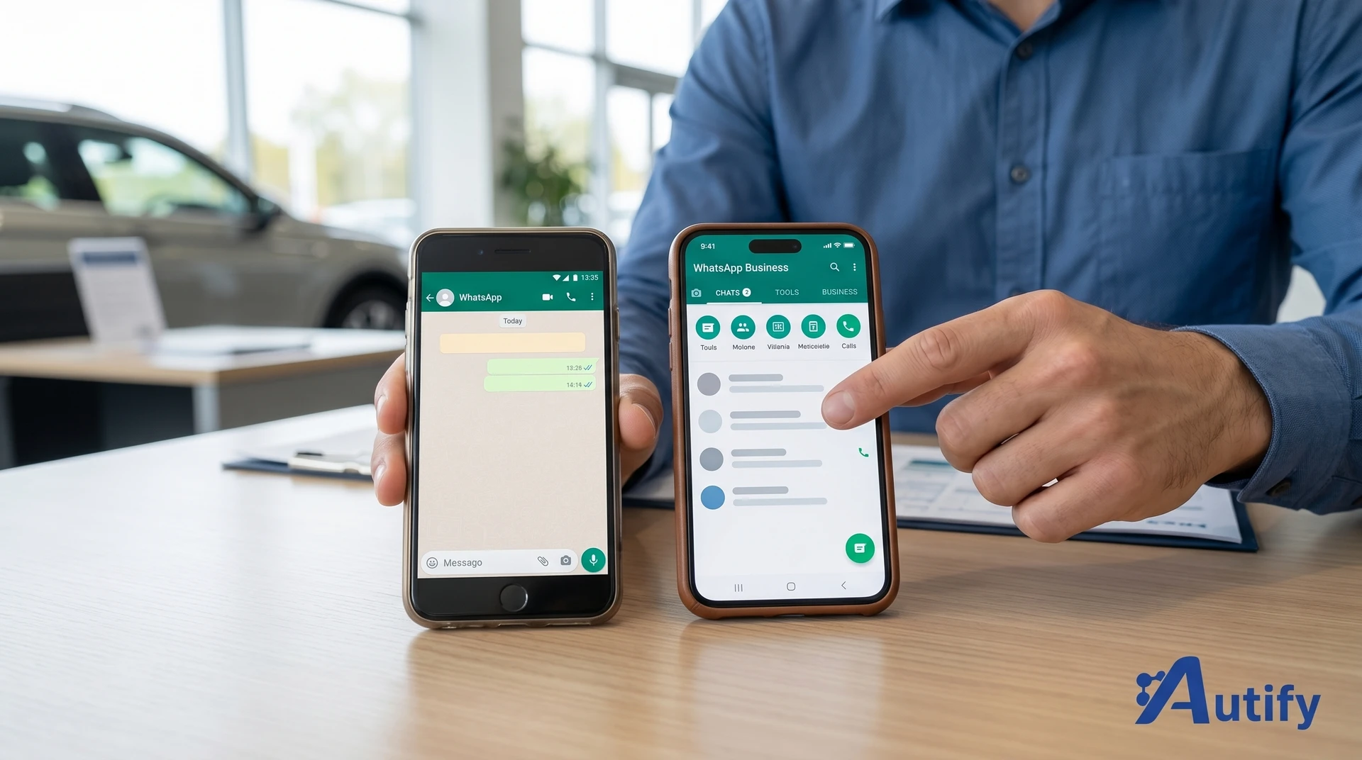 Comparativa entre WhatsApp Business y personal para concesionarias, destacando sus usos y beneficios.
