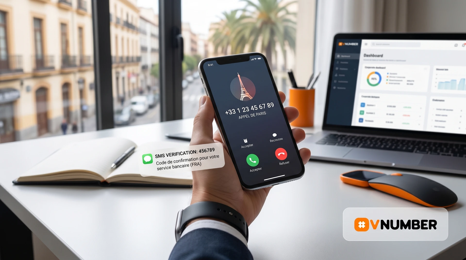 Número virtual francés (+33) para empresas: recibe llamadas y SMS desde París sin oficina física ni línea local.