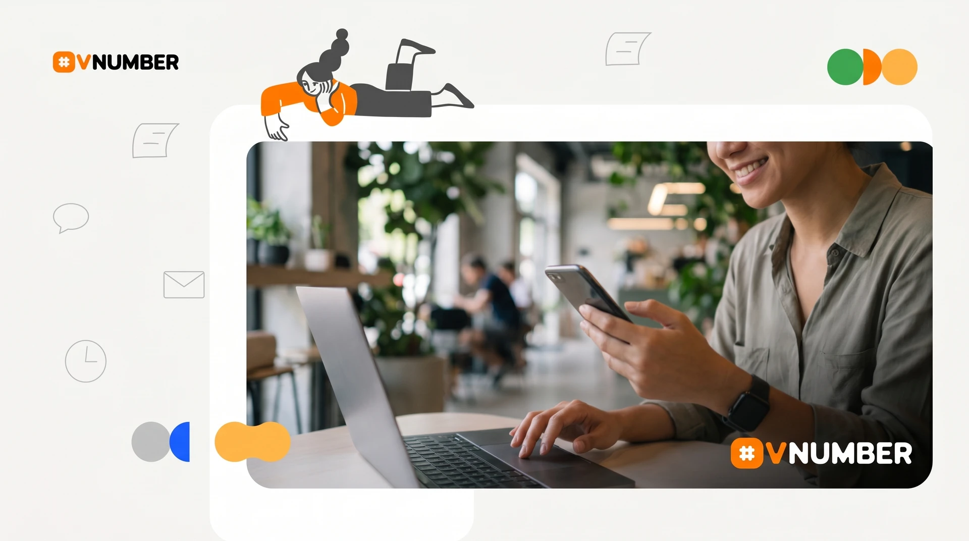 Número de empresa virtual en una laptop con gráficos financieros, simbolizando la gestión remota sin oficina física.