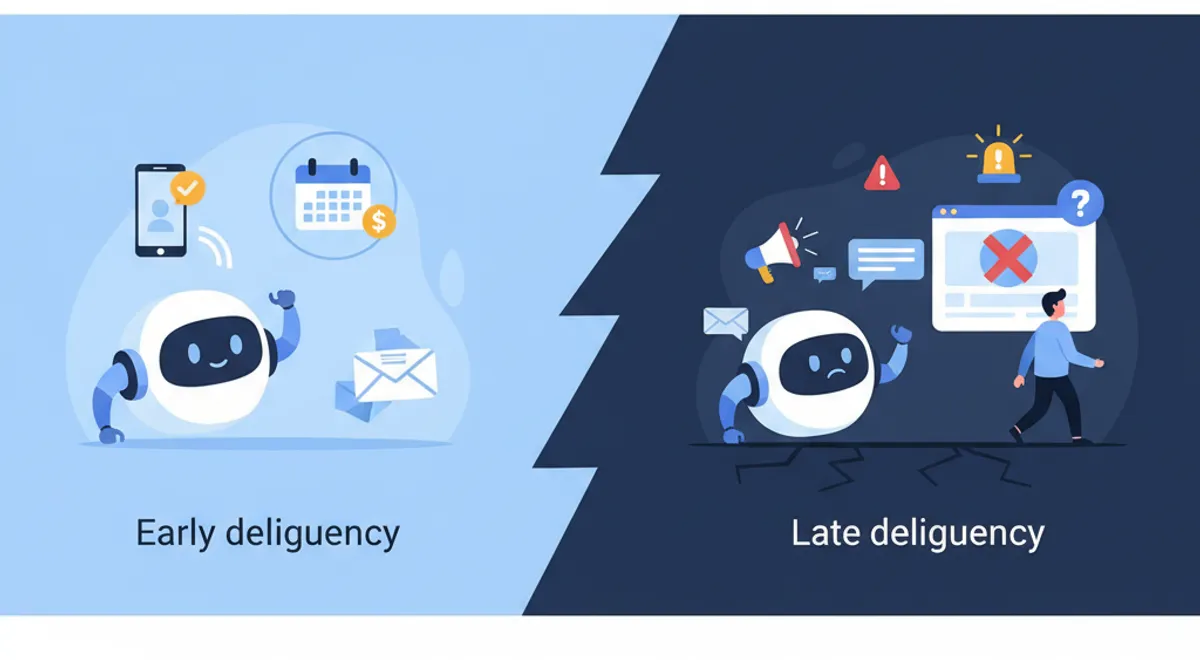 Diferencias entre mora tardía y temprana en gestión de cobros: flujos simples vs. múltiples contactos ignorados.