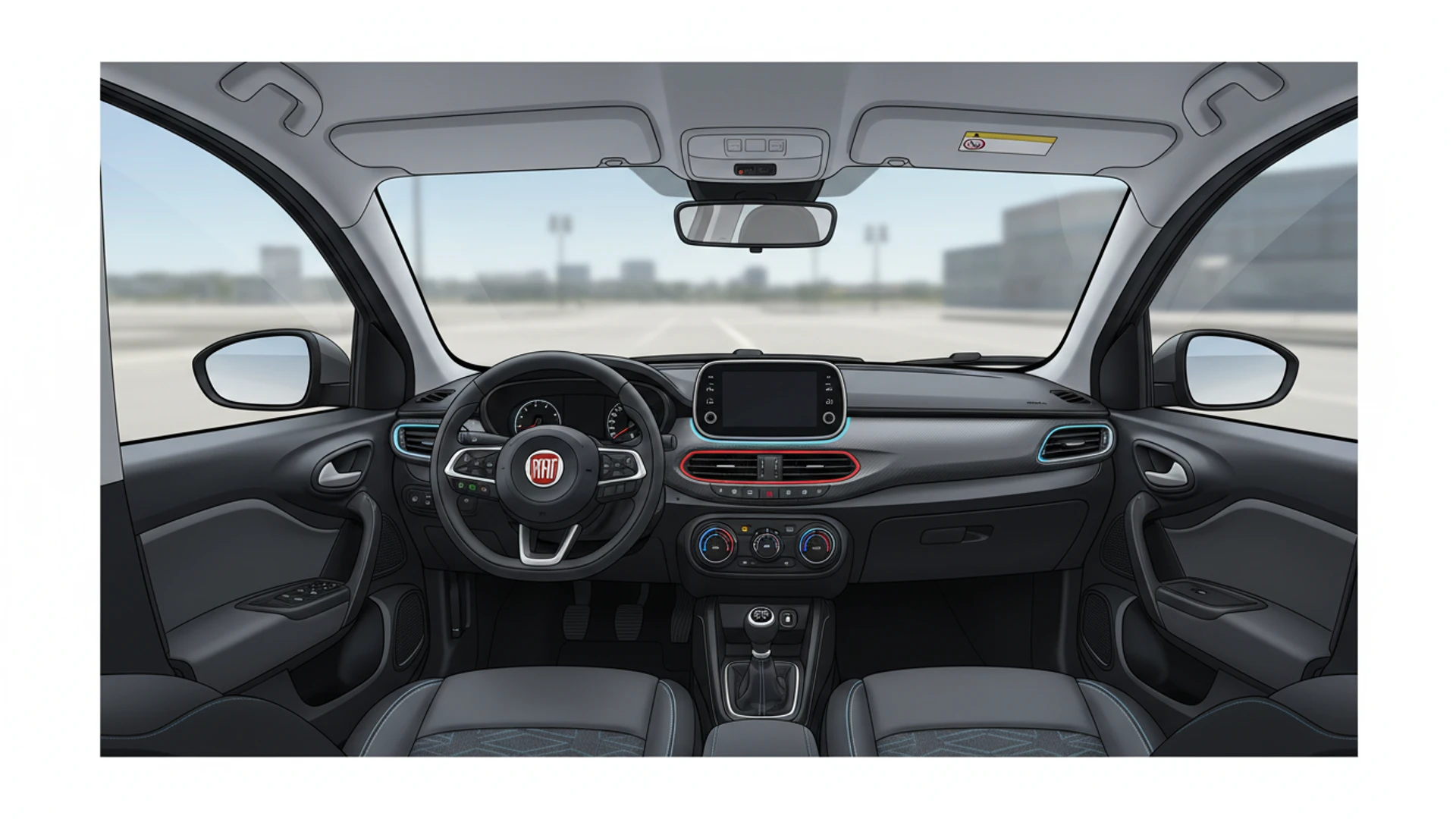 Interior del FIAT Argo mostrando su espaciosa cabina y comodidad para los pasajeros durante un viaje.