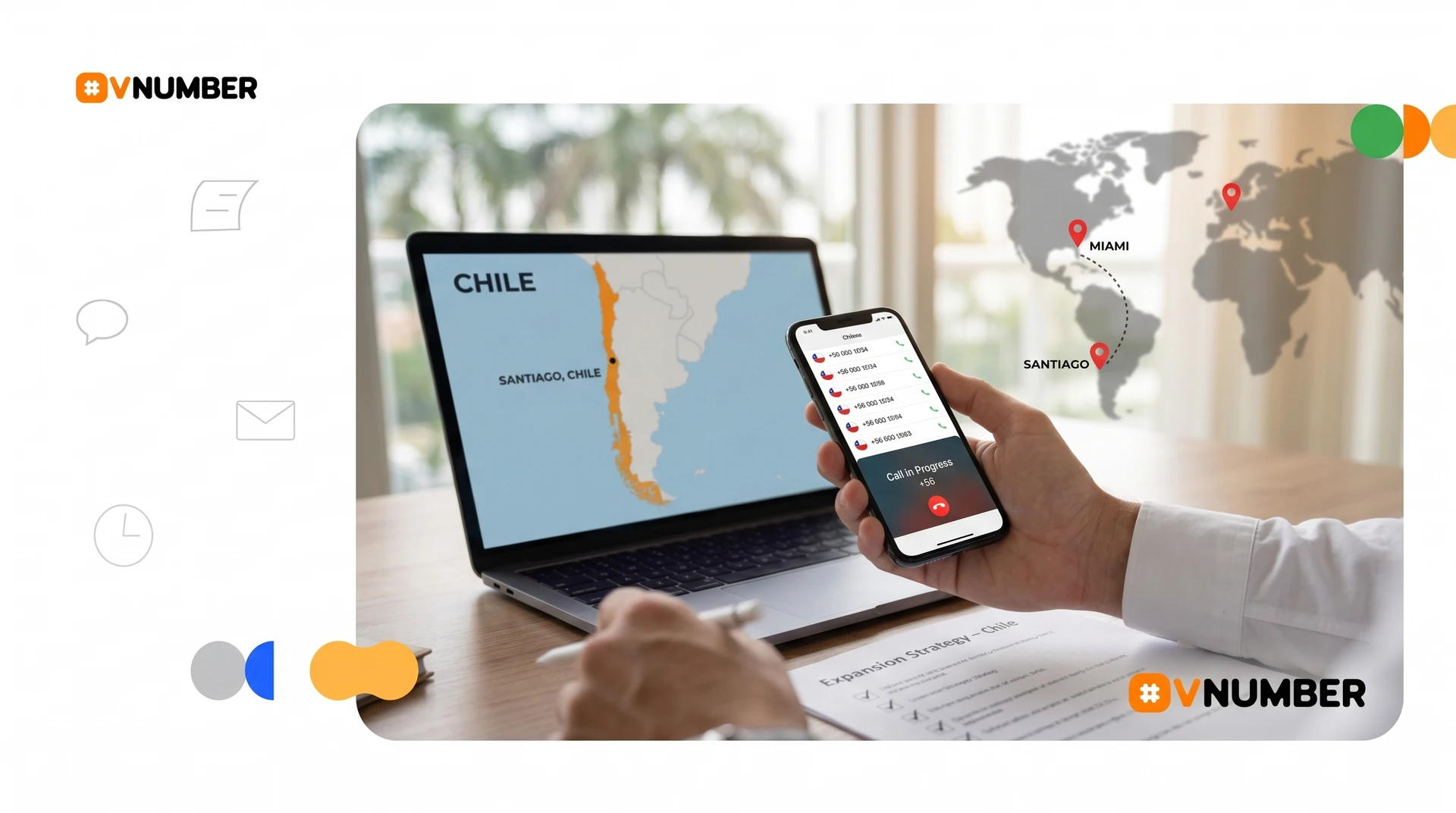 Emprendedor en Miami firma contrato con cliente chileno, necesita un número local para facilitar la comunicación.