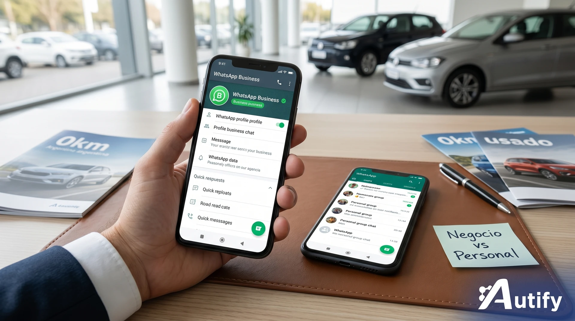 Comparativa entre WhatsApp Business y personal para concesionarias de autos, destacando características y beneficios.