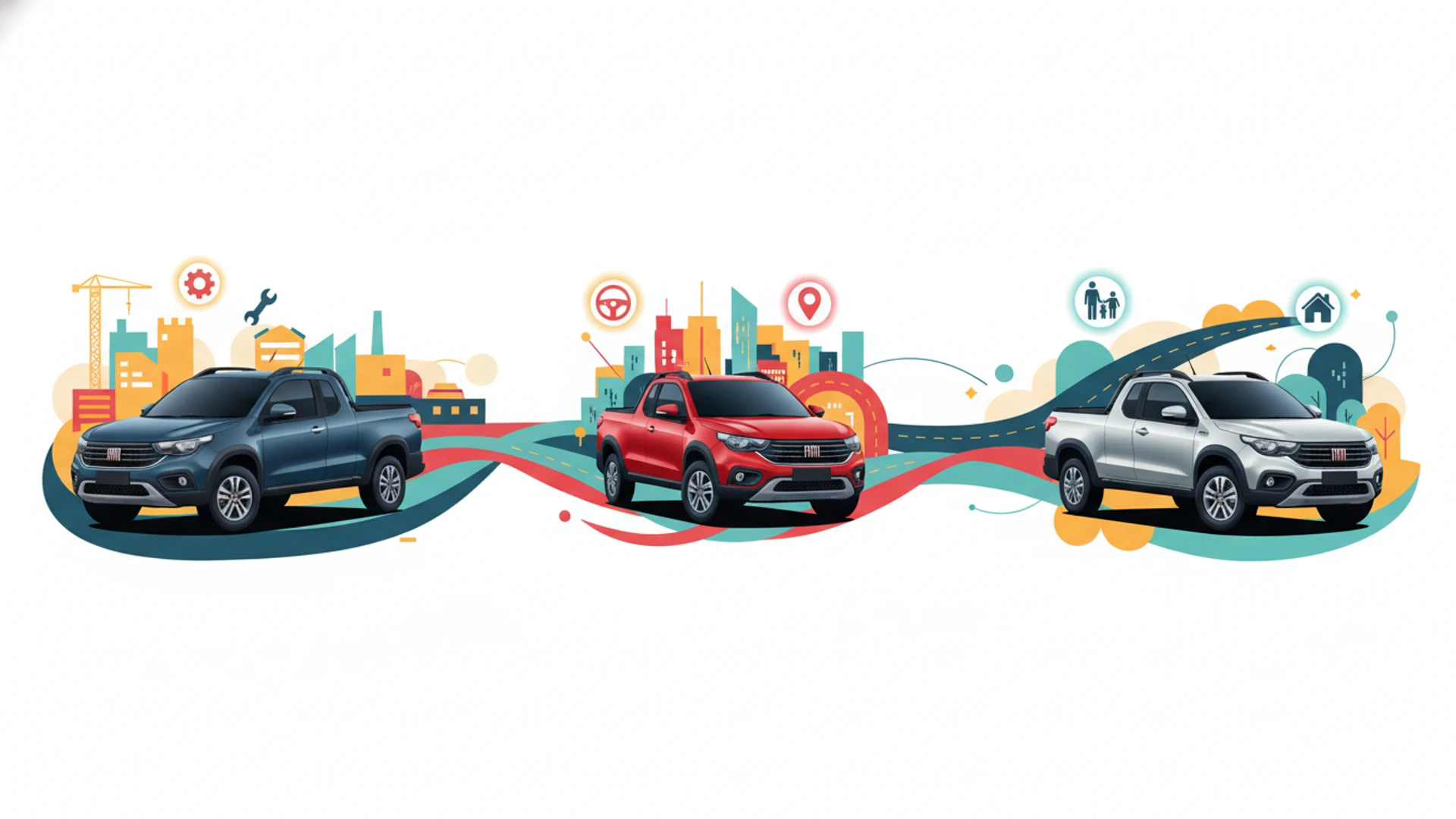 FIAT Strada en diferentes versiones, destacando las diferencias de equipamiento y características principales.
