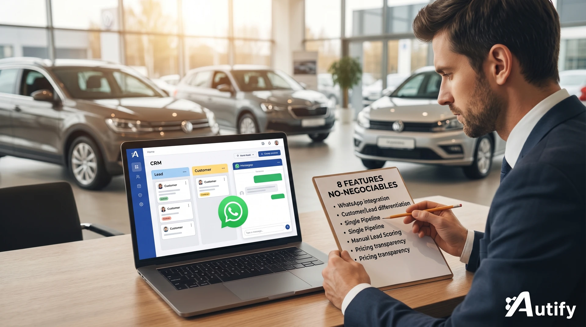 Portada del artículo sobre cómo elegir un CRM para agencias de autos, resaltando 8 características esenciales.